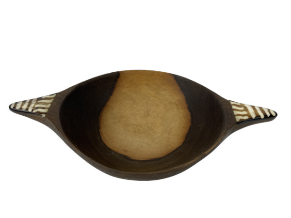 Ovale Olivenholzschale mit Knochenbatik